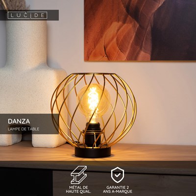 Lucide DANZA - Lampe de table - Ø 25 cm - 1xE27 - Or Mat / Laiton